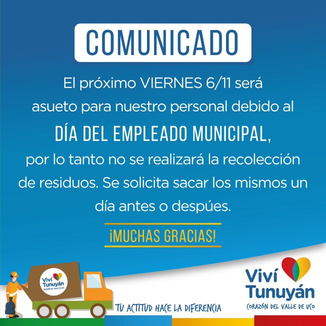 Asueto por el día del empleado municipal – Municipalidad de Tunuyan